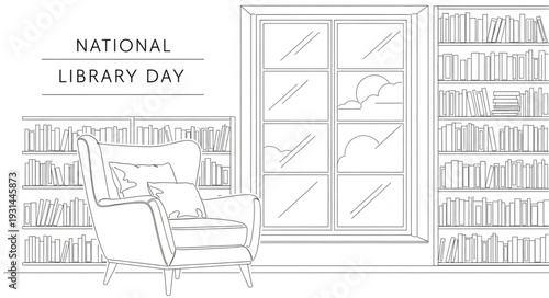 National Library Day Illustration Bookshelf.