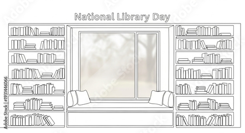 National Library Interior with Bookshelves.