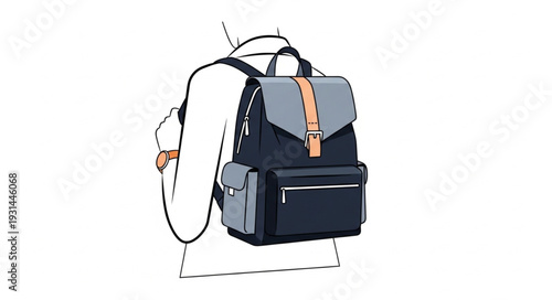 Navy Blue Backpack with Gray Flap.