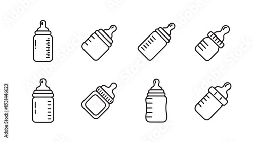 Baby Bottles Icons Set Collection Newborn Feeding Liquid Container Essentials
