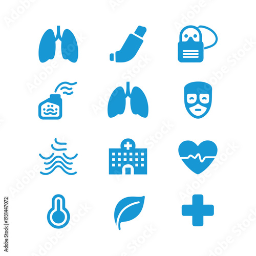 Respiratory Health Icons: A collection of health and medical icons, featuring essential elements related to the respiratory system. 