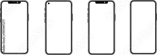 Set of smartphone mockups featuring blank screens. 