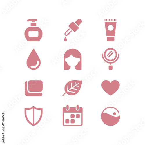 Beauty Care Elements: An ensemble of elegant icons depicting beauty essentials, each conveying the essence of self-care and beauty treatments. This collection exudes serenity and refinement.