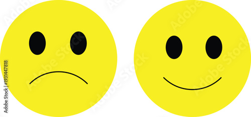 Happy and sad emoji smiley faces. Emotion and feeling sign. Positive and negative feedback symbols. facial expressions symbol. Emoji faces collection