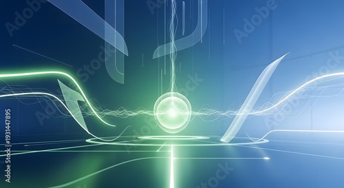 Abstract Futuristic Technology Background with Glowing Energy Sphere and Waves