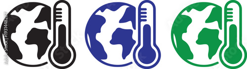 climate change global warming earth temperature black bule green icon set vector illustration design 