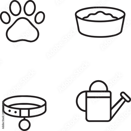 Pet Care and Gardening Line Art Icons