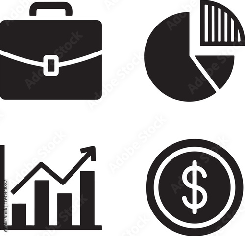 Business finance icons set in silhouette style