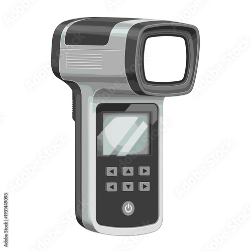 Isolated thermal detector with digital display and buttons on a white background, featuring a modern ergonomic design and sleek black and grey finish