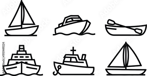 Set of 6 boat icons vector