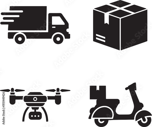 Logistics and delivery icons set in silhouette style