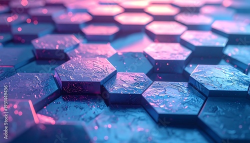 Abstract Hexagonal Grid with Neon Lighting.