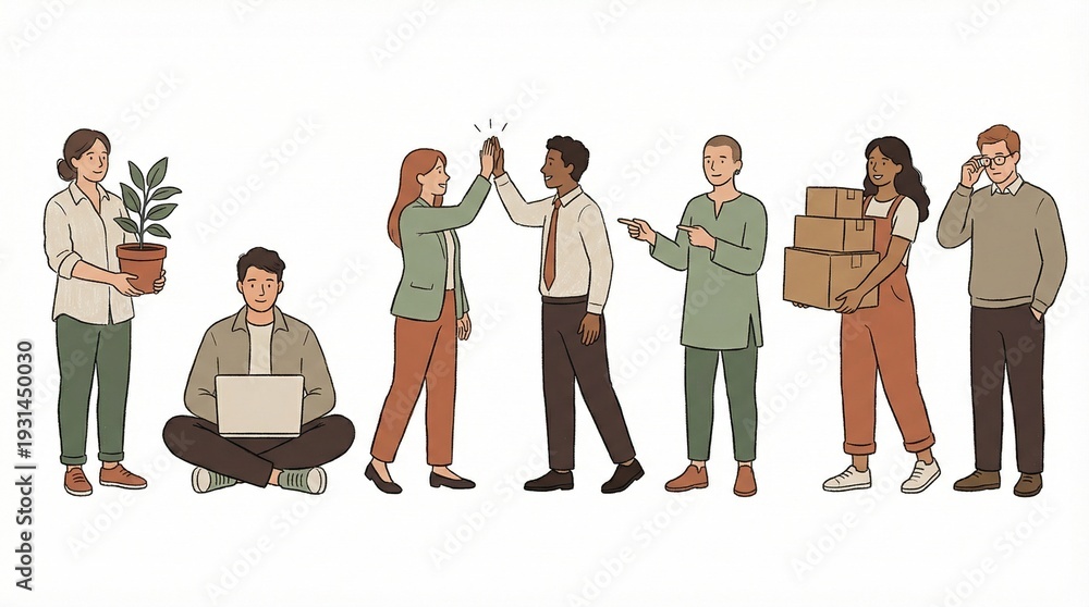 Obraz premium Set of diverse people characters engaged in different daily lifestyle and working activities
