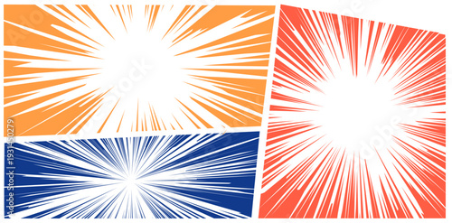 Fotografie Manga Comic Panels: Radial Speed Lines and Motion Effects Set, Abstract Comic Bo