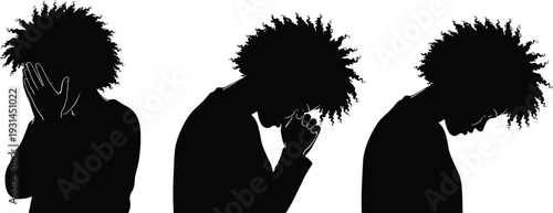 Sad woman silhouettes showing emotional stress and depression isolated on white background mental health vector illustration