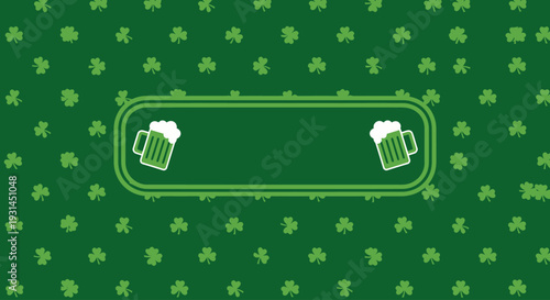Festive St. Patrick's Day celebration banner with shamrocks and green beer mugs, perfect for invitations, greetings, and event promotions