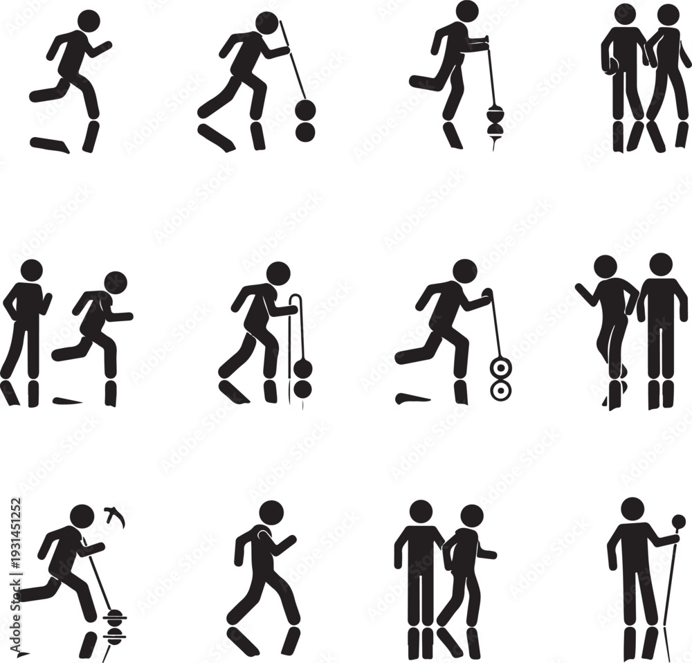 Fototapeta premium Walking vector icons set on gray