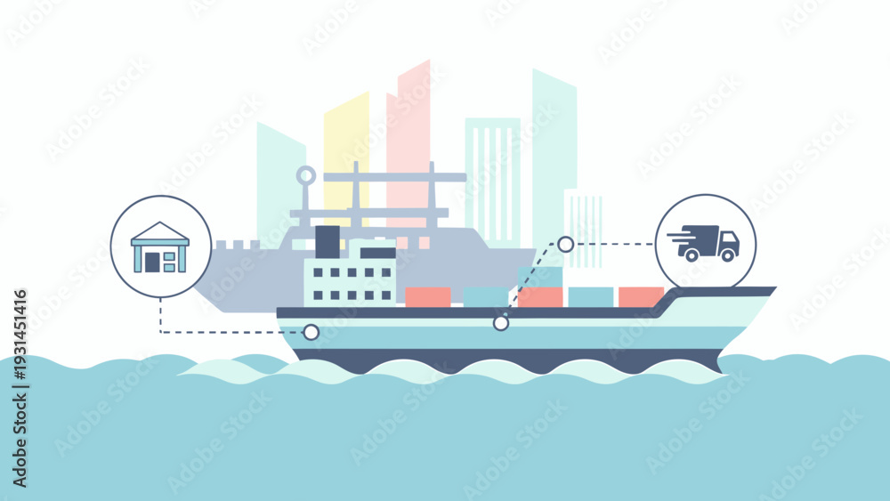 Obraz premium Cargo Ship Delivering Goods from Warehouse to Delivery Truck.