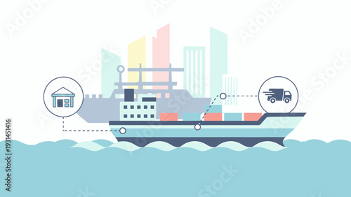 Cargo Ship Delivering Goods from Warehouse to Delivery Truck.