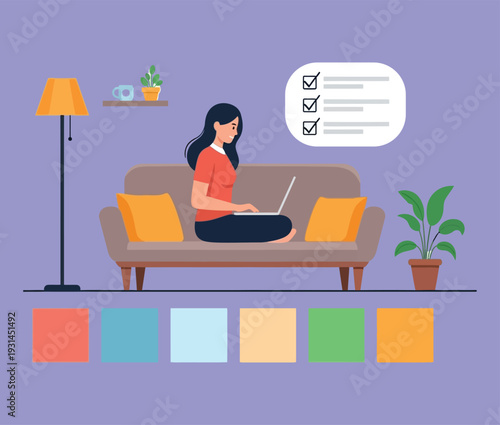 Remote work lifestyle woman working from home on laptop