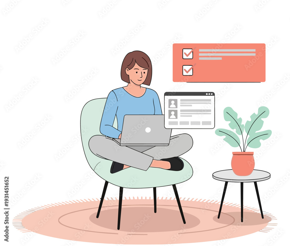 Fototapeta premium Remote work lifestyle woman working from home on laptop
