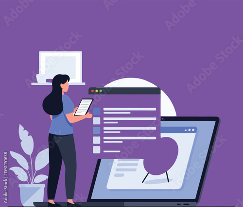 Remote work lifestyle woman working from home with laptop and tablet