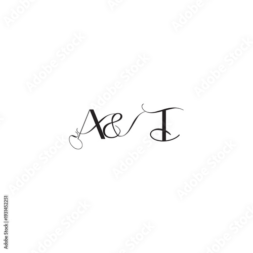 caligraphic style monogram luxury elegant logo design AT wedding initial concept letter