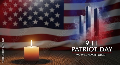 Patriot day tribute with american flag and candlelight