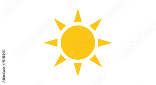 A bright yellow sun icon with radiating rays against a plain white background