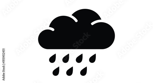 Simple black silhouette of a cloud with raindrops falling below it