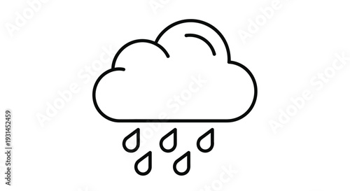 Simple line drawing of a cloud with raindrops representing rainy weather