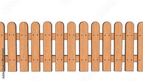 Classic wooden picket fence with horizontal rails and vertical slats showing natural grain texture on a clean white background.