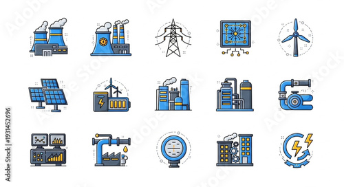 Collection of industrial and energy production icons.
