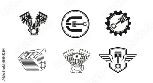 Collection of Motorcycle Engine Icons and Symbols.