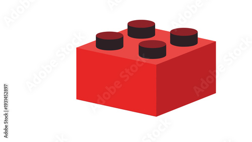 Single red plastic building block with four circular studs represents childhood creativity, construction toys, and foundational learning.