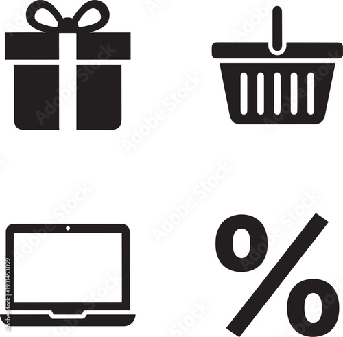 E commerce and discount icons in silhouette style