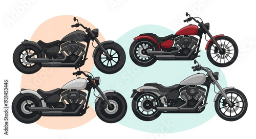 Four different custom motorcycles displayed in a collage.
