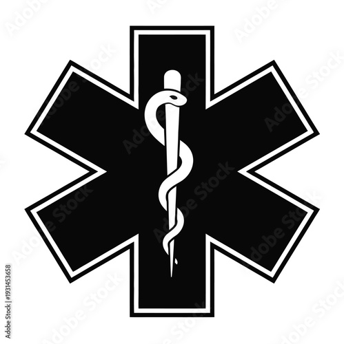 Emergency medical symbol vector with snake star of life sign isolated on white