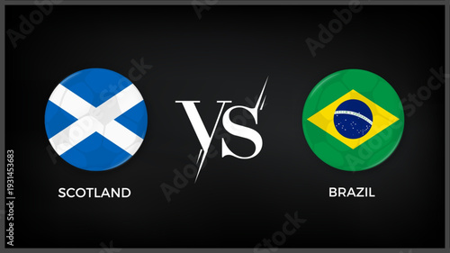 Scotland vs Brazil flag and world map use for FIFA world cup 2026 template banner design.
