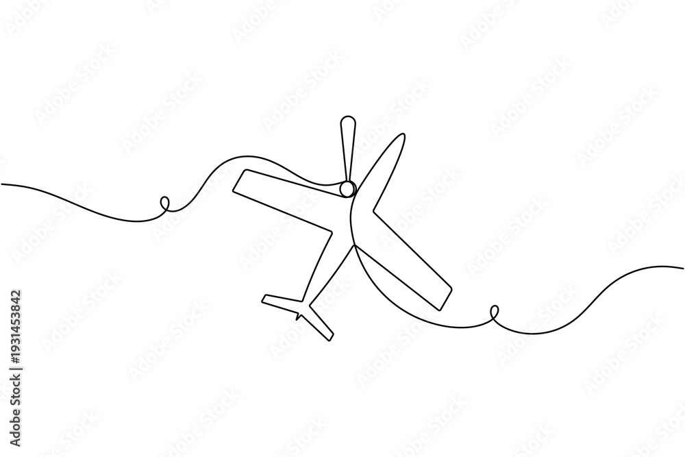 Obraz premium Air travel alert icon continuous one line art single drawing on white background minimalist plane warning sign symbol outline vector illustration