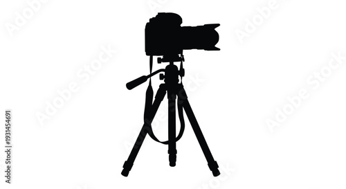 Camera on tripod in stark black a dramatic silhouette