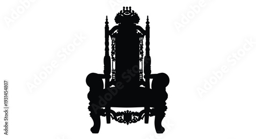 A regal figure seated on an ornate throne black silhouette