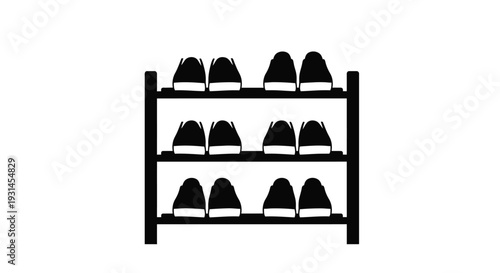Black and white illustration of shoes on a shelf a simple silhouette