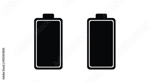 Two black battery icons displayed against a white background silhouette