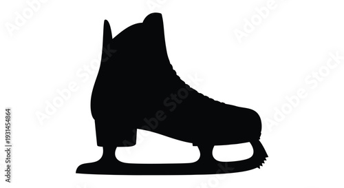 A detailed black silhouette of a single ice skate