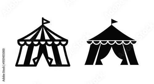 Two black tent icons displayed side by side a simple silhouette