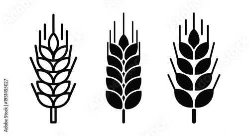 Three wheat stalks depicted in a stark black graphic silhouette