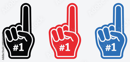 Foam finger hand number one gesture outline icon for sports fans