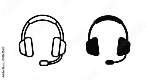 Two headset illustrations with microphones a minimalist silhouette