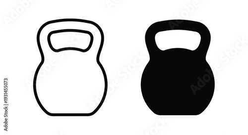 Two kettlebells one outlined and one solid in a simple silhouette